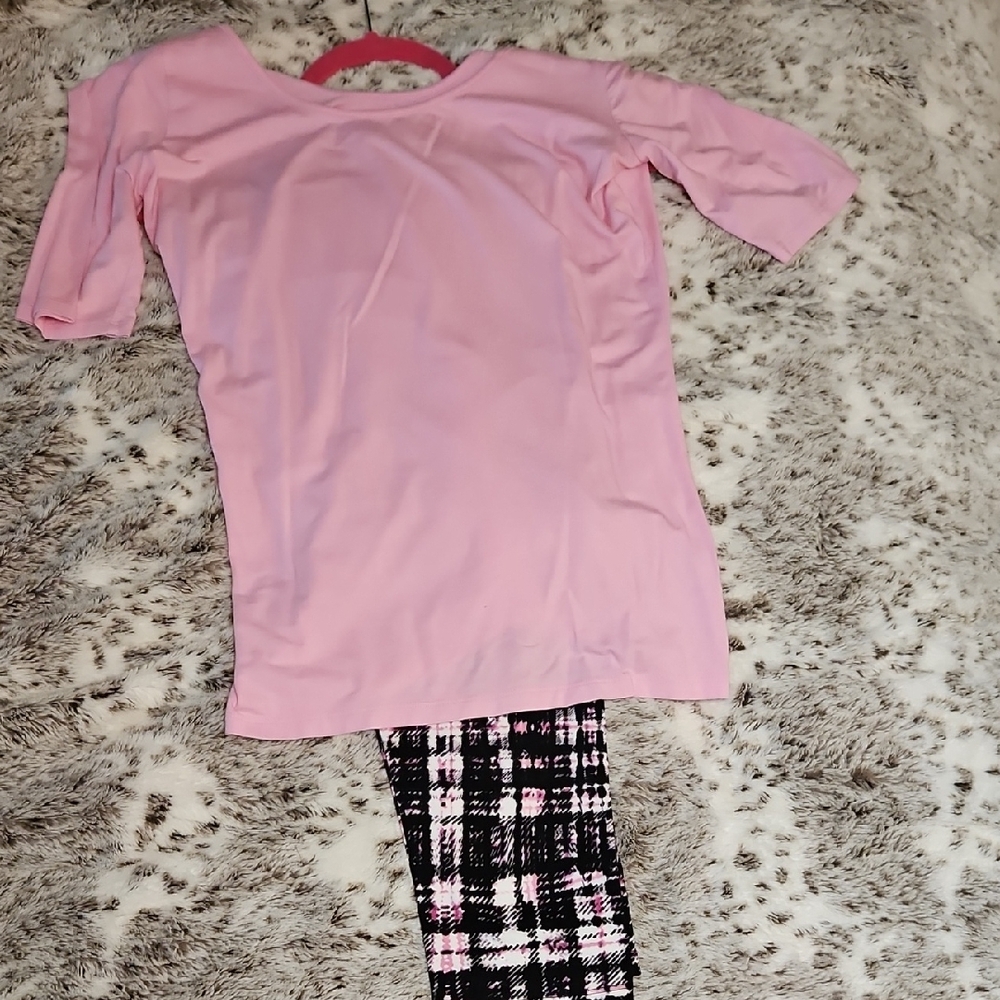Decree Pink Top with Black Plaid Leggings